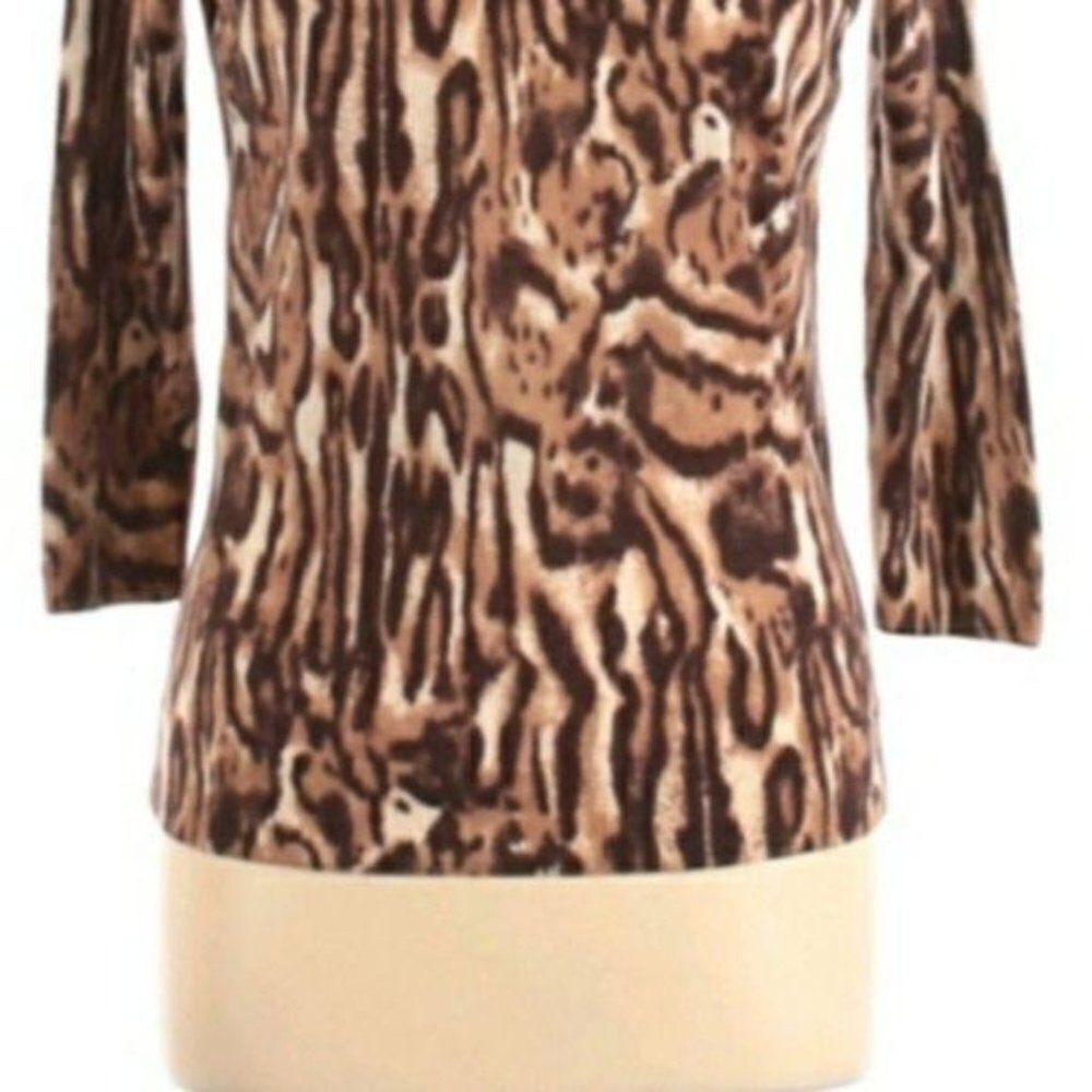 Talbots Sweater 100% Pure Merino Wool Leopard Animal Print Crew Neck Brown L - Picture 4 of 9